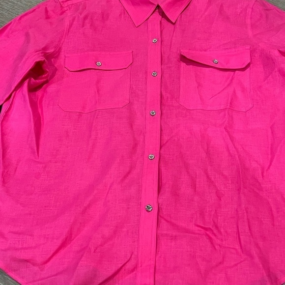 Women’s XL 100% Linen Pink Button Front Beach Vacation Lightweight Classic Shirt - Picture 9 of 9
